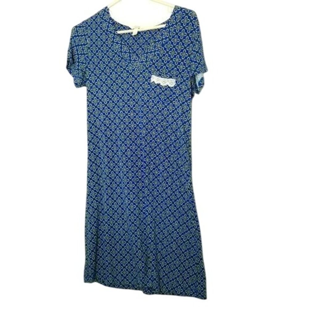 Soma‎ XS Blue Patterned Short Sleeve Knee Length Lounge Night Dress Sleep